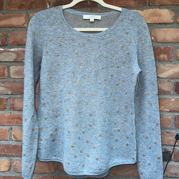 Ann Taylor Loft Gray Knit Pullover Sweater with Gold Foil Polka Dots ~ Medium - Picture 1 of 8